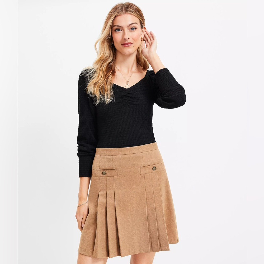 LOFT Pointelle Cinched Sweetheart Top - Black (NWT, Size L)